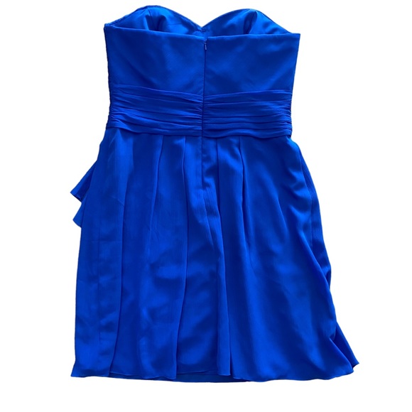DAVID'S BRIDAL Royal Blue Short Crinkle Chiffon Dress with Front Cascade 10 - Picture 7 of 14